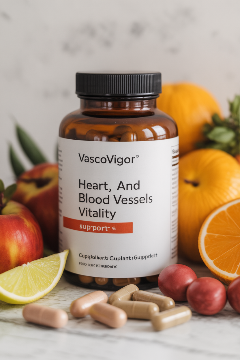Vascovigor supplement bottle for heart, blood vessels, and vitality support
